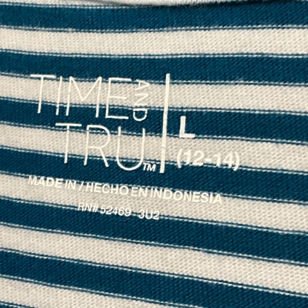 TIME AND TRU Women Striped TSHIRT Dress 100% Cotton Short Sleeve Teal Large - Picture 4 of 5